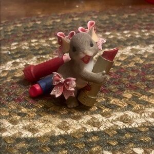 Cute Mouse Figurine Holding Red Lipstick